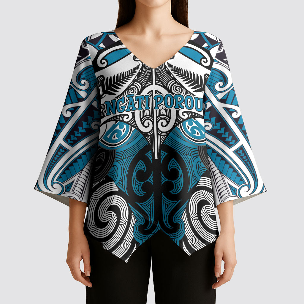 Personalised Maori Ngati Porou Kimono Sleeve Blouse Silver Fern Kowhaiwhai Art