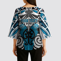 Personalised Maori Ngati Porou Kimono Sleeve Blouse Silver Fern Kowhaiwhai Art