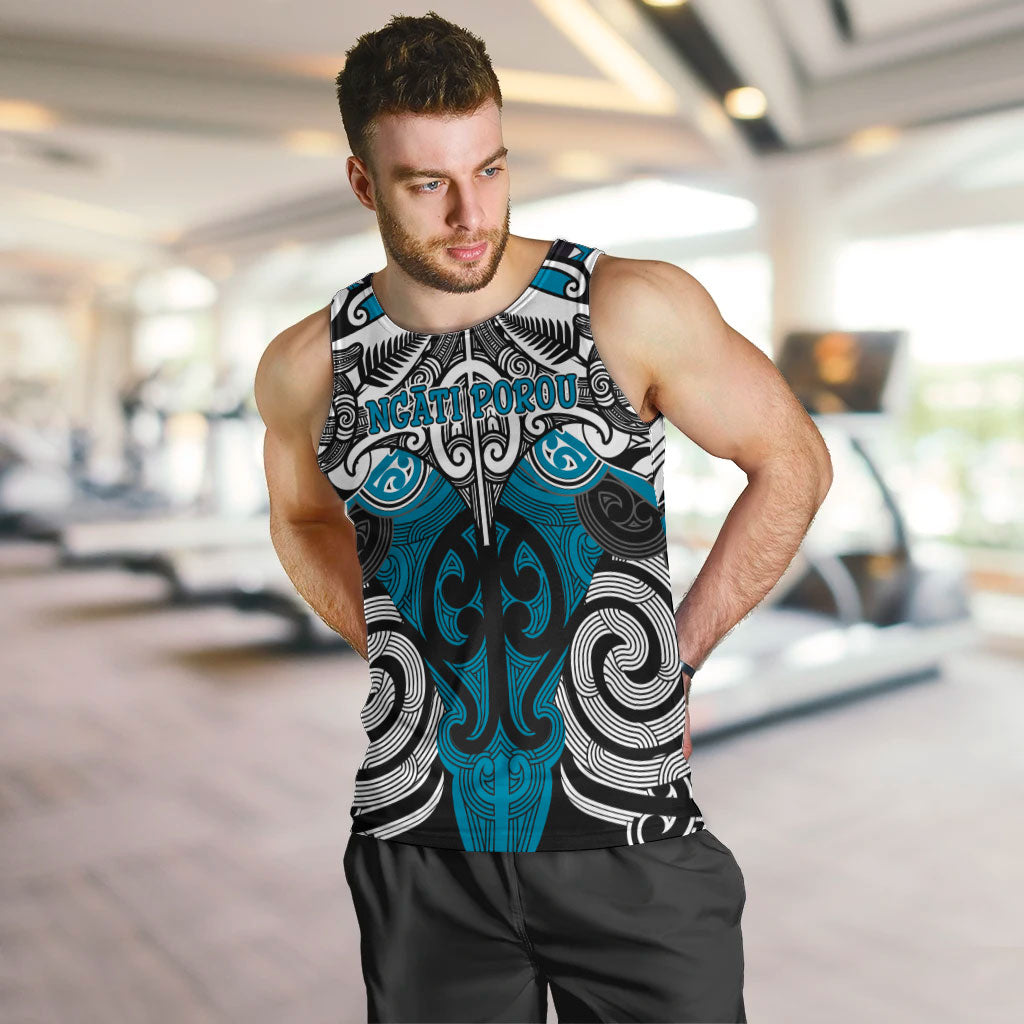 Personalised Maori Ngati Porou Men Tank Top Silver Fern Kowhaiwhai Art