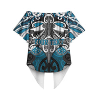 Personalised Maori Ngati Porou Off Shoulder Wrap Waist Top Silver Fern Kowhaiwhai Art