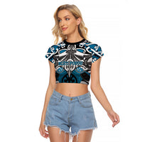 Personalised Maori Ngati Porou Raglan Cropped T Shirt Silver Fern Kowhaiwhai Art