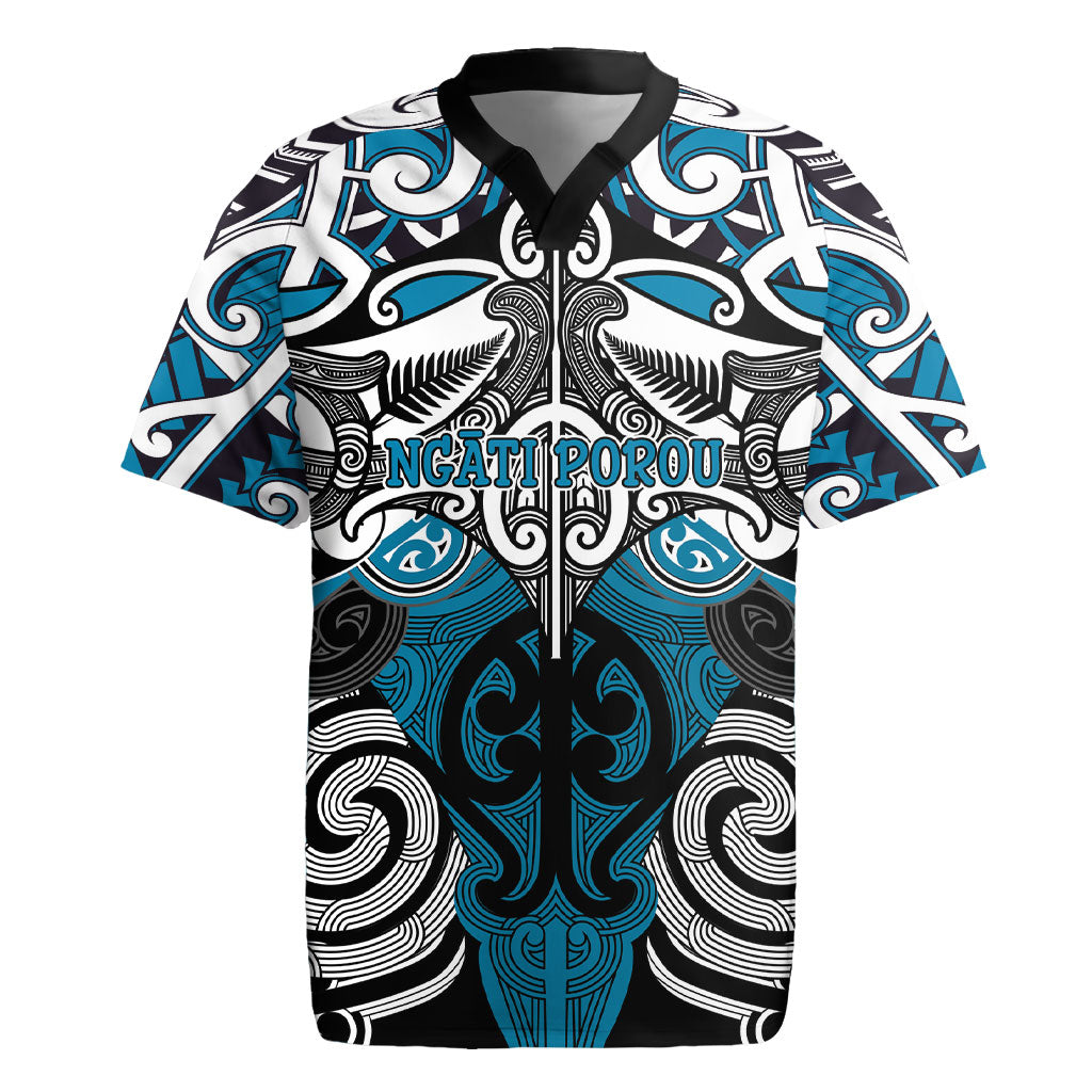Personalised Maori Ngati Porou Rugby Jersey Silver Fern Kowhaiwhai Art