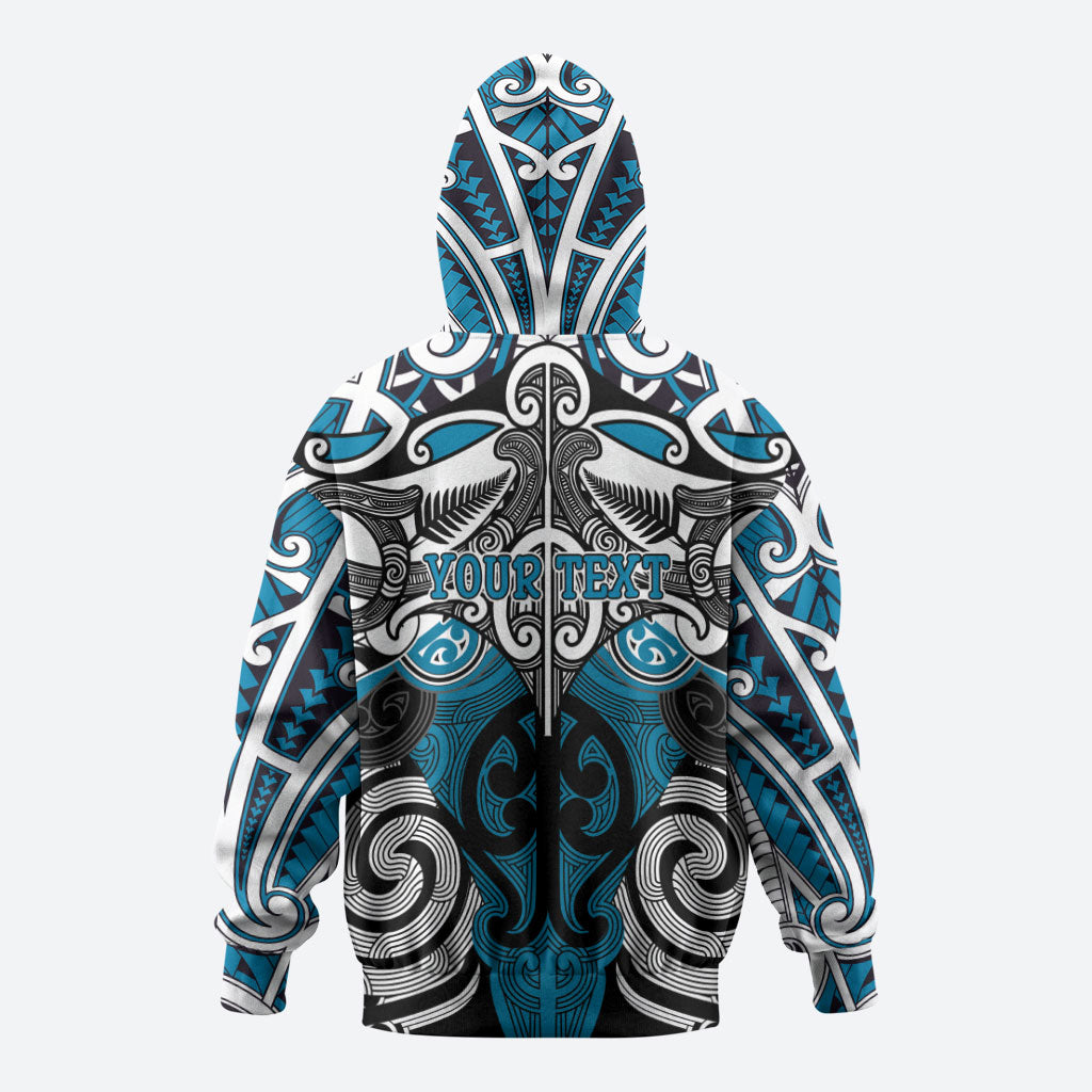 Personalised Maori Ngati Porou Zip Hoodie Silver Fern Kowhaiwhai Art