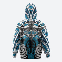 Personalised Maori Ngati Porou Zip Hoodie Silver Fern Kowhaiwhai Art