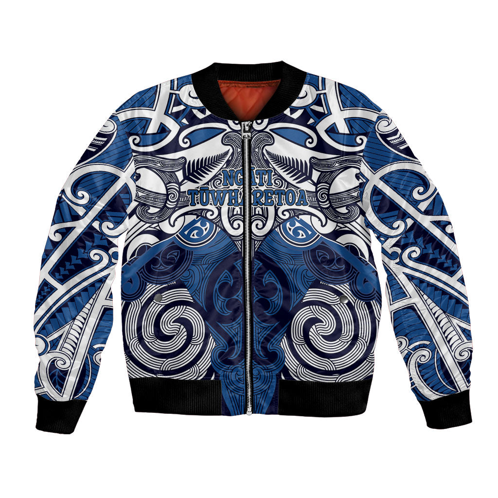 Personalised Maori Ngati Tuwharetoa Bomber Jacket Silver Fern Kowhaiwhai Art LT01 Unisex Blue - Polynesian Pride