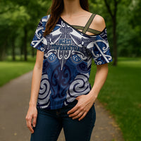 Personalised Maori Ngati Tuwharetoa Cross Shoulder Shirt Silver Fern Kowhaiwhai Art
