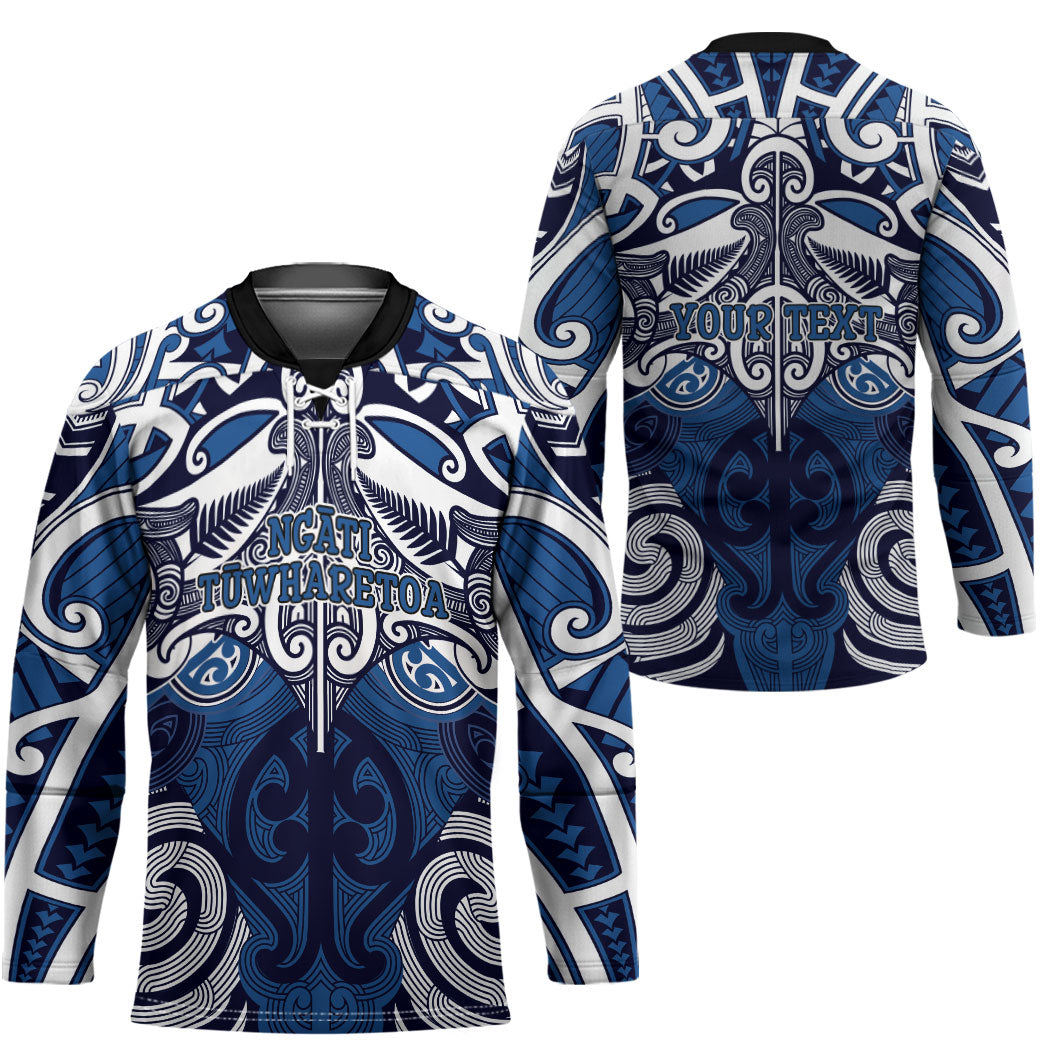 Personalised Maori Ngati Tuwharetoa Hockey Jersey Silver Fern Kowhaiwhai Art