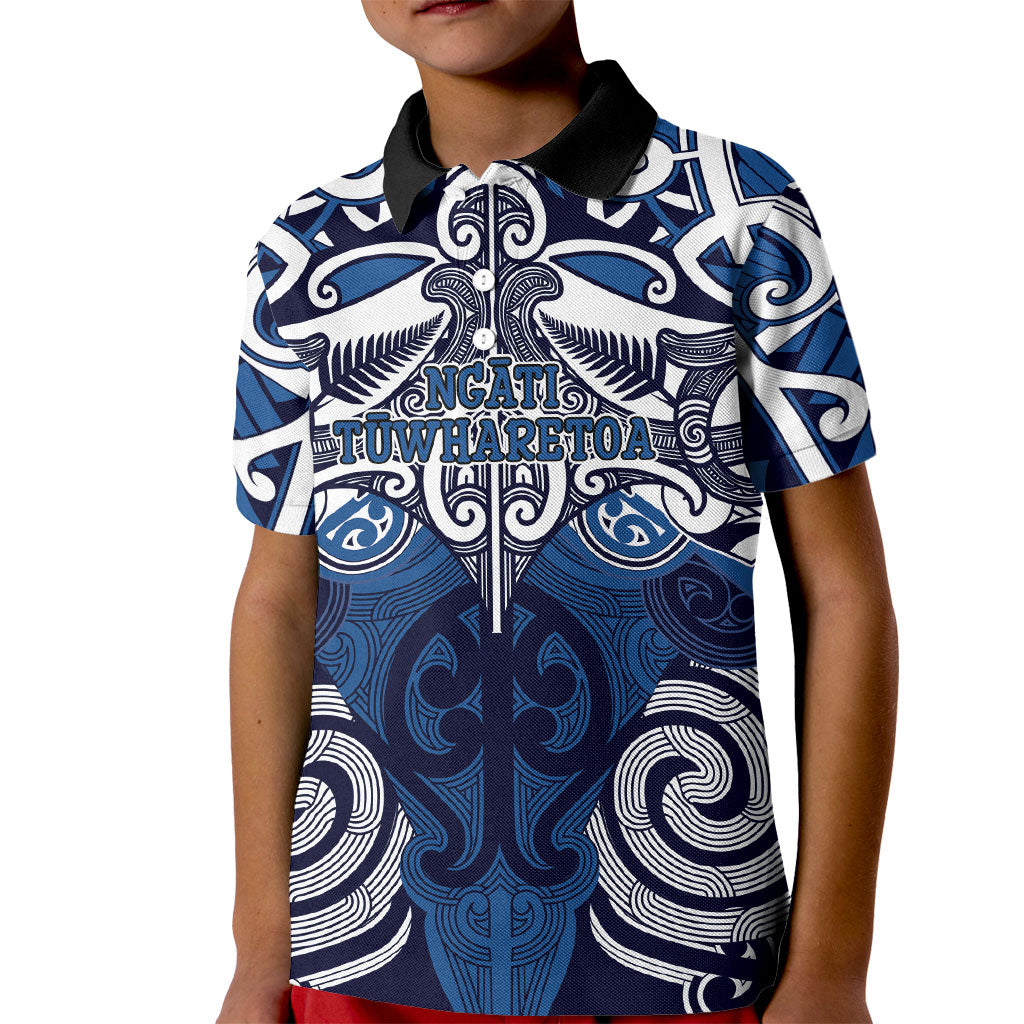 Personalised Maori Ngati Tuwharetoa Kid Polo Shirt Silver Fern Kowhaiwhai Art