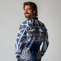 Personalised Maori Ngati Tuwharetoa Long Sleeve Polo Shirt Silver Fern Kowhaiwhai Art
