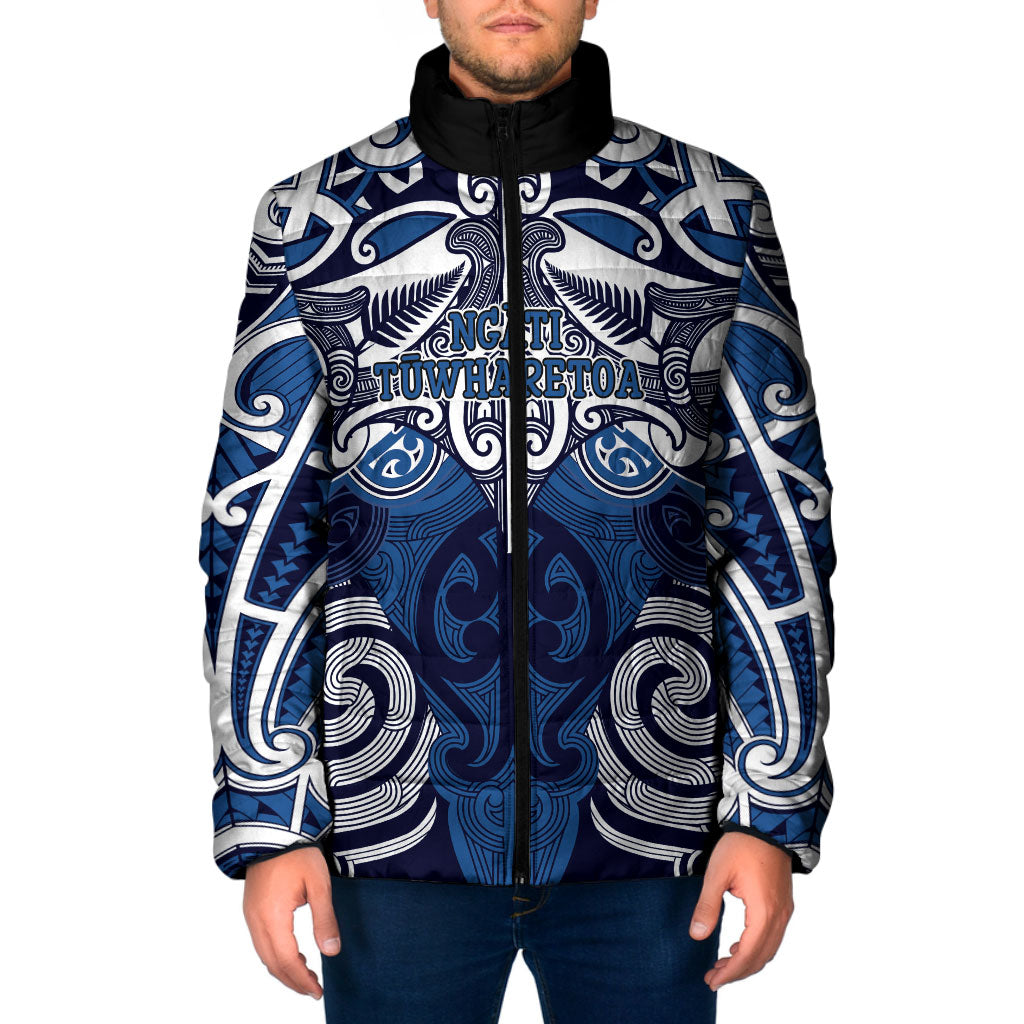 Personalised Maori Ngati Tuwharetoa Padded Jacket Silver Fern Kowhaiwhai Art