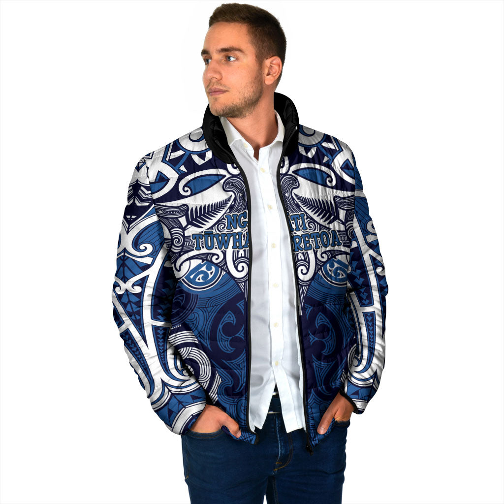 Personalised Maori Ngati Tuwharetoa Padded Jacket Silver Fern Kowhaiwhai Art
