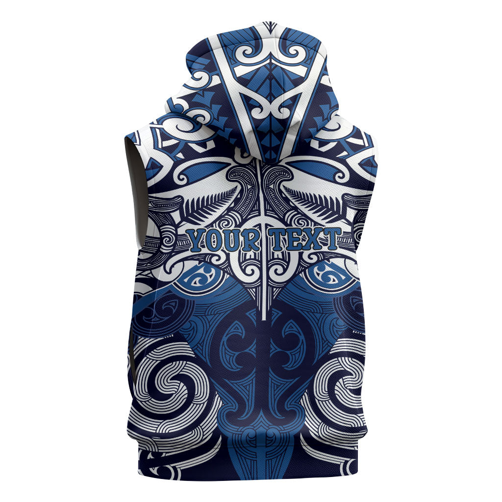 Personalised Maori Ngati Tuwharetoa Sleeveless Zip Hoodie Silver Fern Kowhaiwhai Art