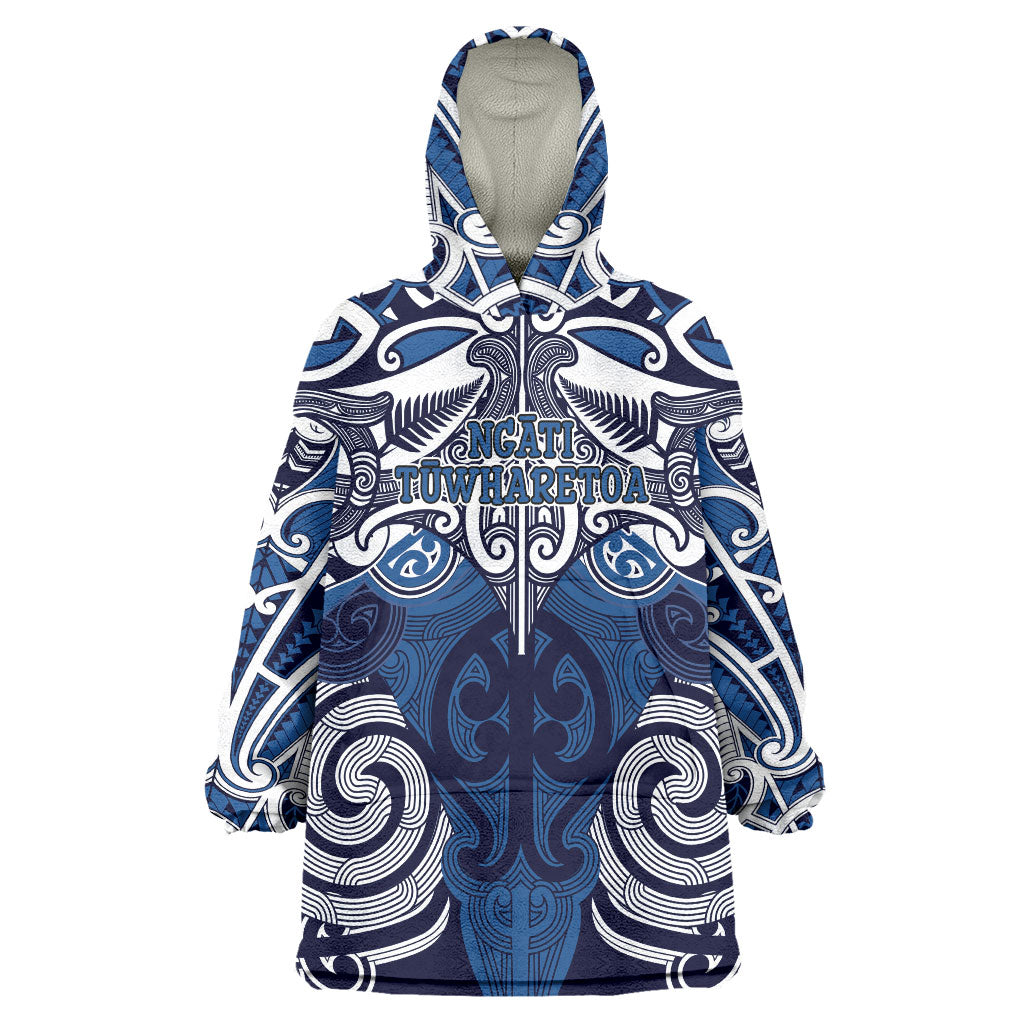 Personalised Maori Ngati Tuwharetoa Wearable Blanket Hoodie Silver Fern Kowhaiwhai Art LT01 One Size Blue - Polynesian Pride