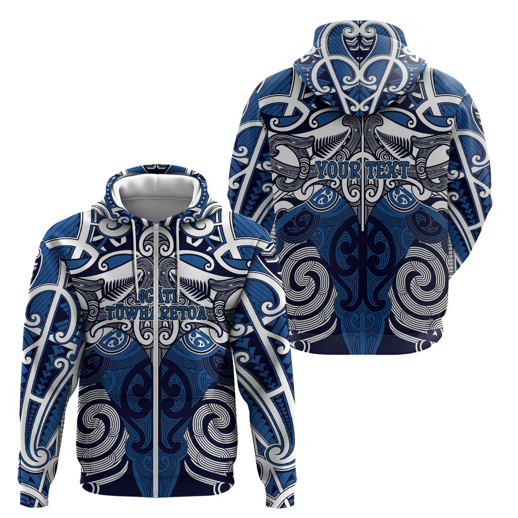 Personalised Maori Ngati Tuwharetoa Zip Hoodie Silver Fern Kowhaiwhai Art
