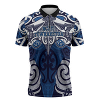 Personalised Maori Ngati Tuwharetoa Zipper Polo Shirt Silver Fern Kowhaiwhai Art
