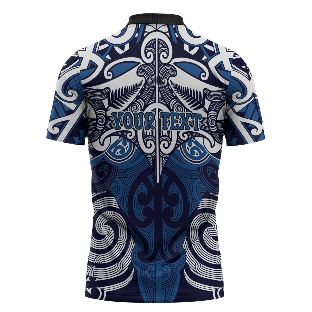 Personalised Maori Ngati Tuwharetoa Zipper Polo Shirt Silver Fern Kowhaiwhai Art