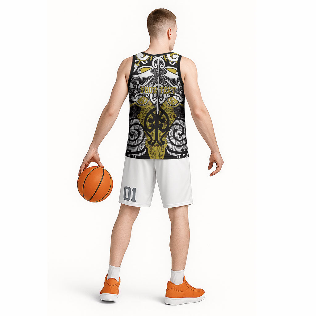 Personalised Maori Ngati Whatua Basketball Jersey Silver Fern Kowhaiwhai Art