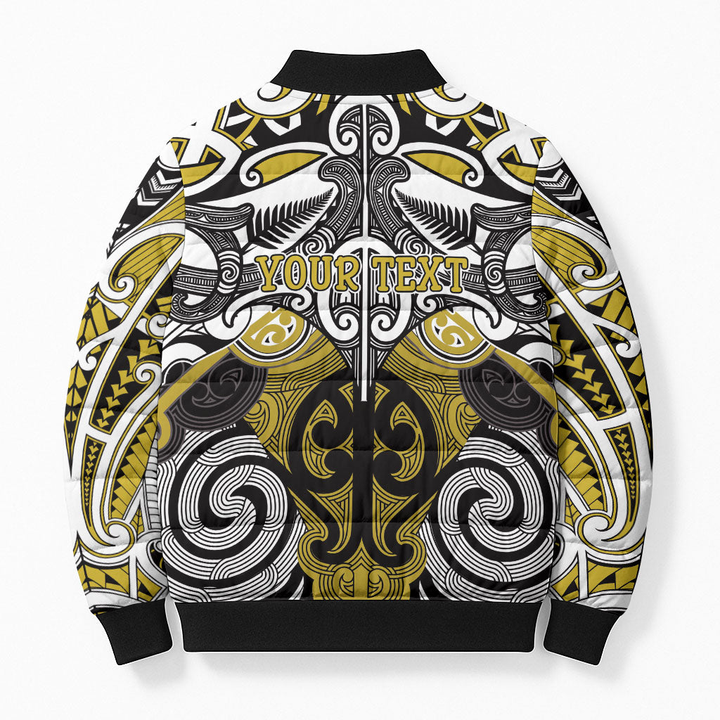 Personalised Maori Ngati Whatua Bomber Puffer Jacket Silver Fern Kowhaiwhai Art