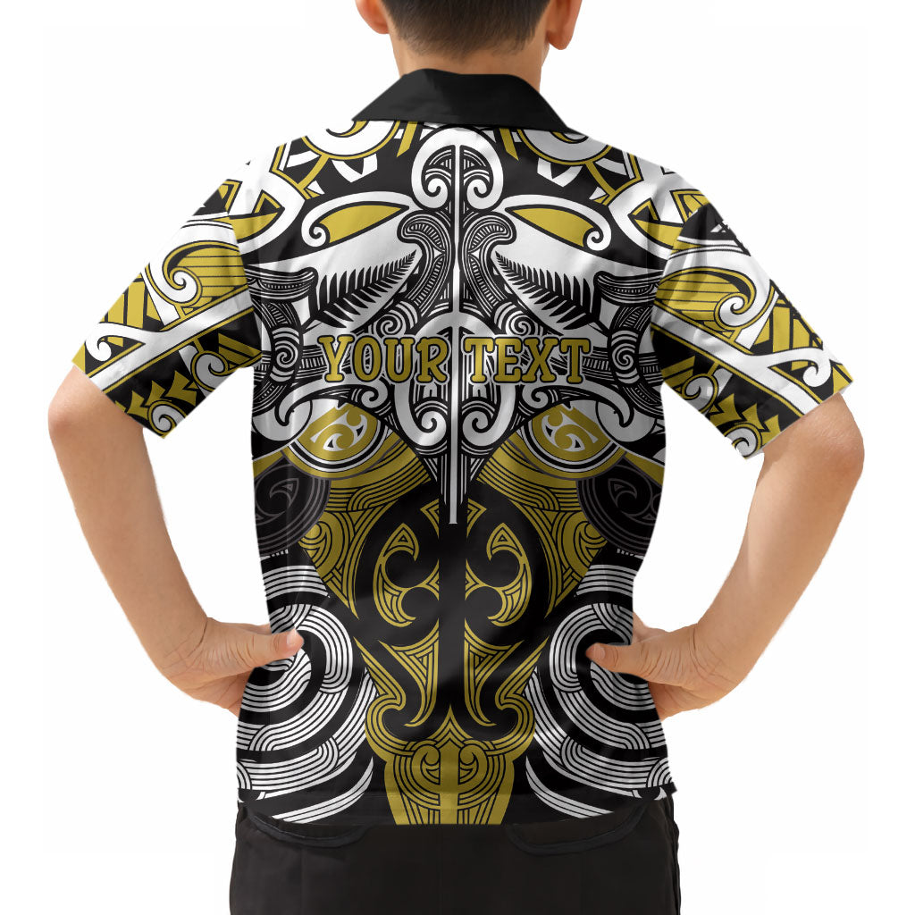 Personalised Maori Ngati Whatua Kid Hawaiian Shirt Silver Fern Kowhaiwhai Art