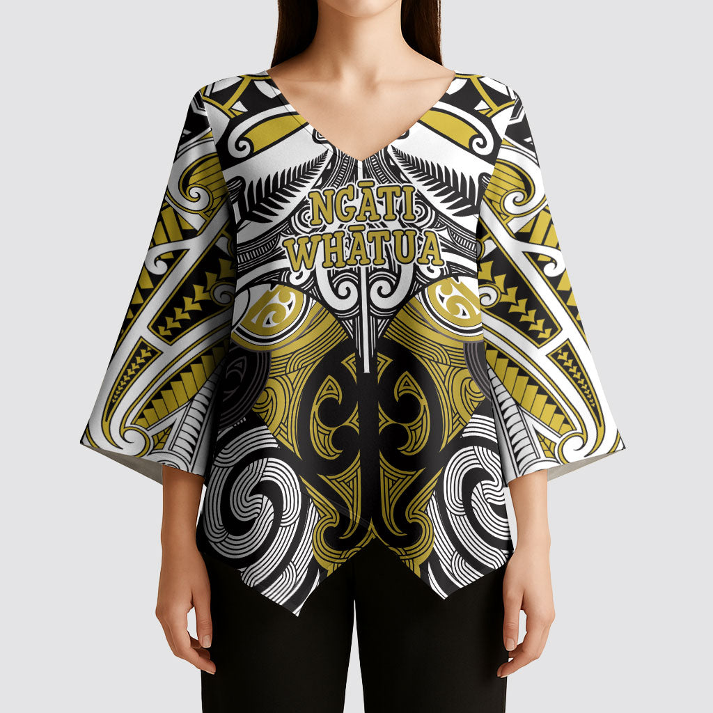 Personalised Maori Ngati Whatua Kimono Sleeve Blouse Silver Fern Kowhaiwhai Art LT01 - Polynesian Pride
