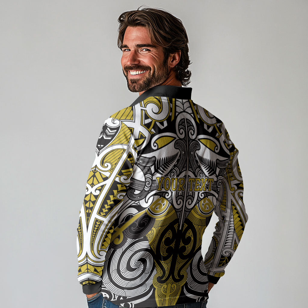 Personalised Maori Ngati Whatua Long Sleeve Polo Shirt Silver Fern Kowhaiwhai Art