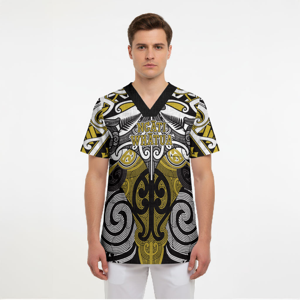 Personalised Maori Ngati Whatua Scrub Top Silver Fern Kowhaiwhai Art
