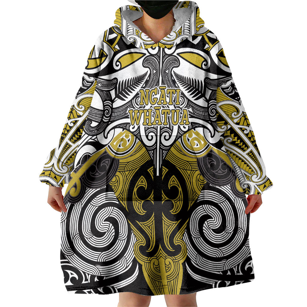 Personalised Maori Ngati Whatua Wearable Blanket Hoodie Silver Fern Kowhaiwhai Art