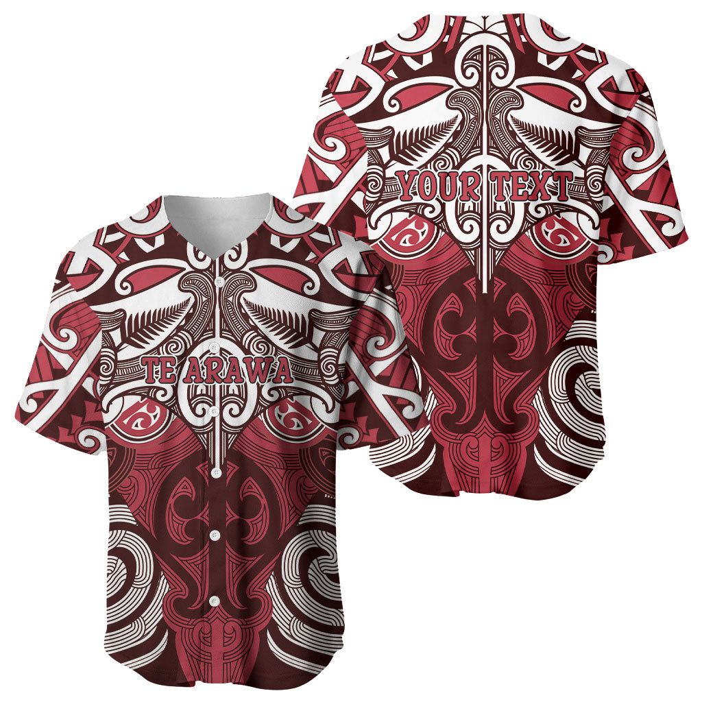Personalised Maori Te Arawa Baseball Jersey Silver Fern Kowhaiwhai Art