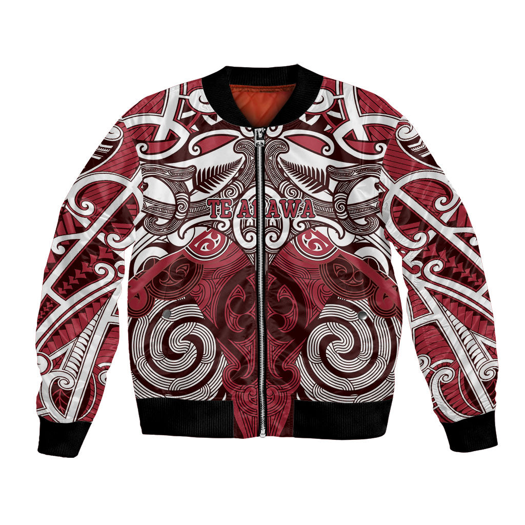 Personalised Maori Te Arawa Bomber Jacket Silver Fern Kowhaiwhai Art