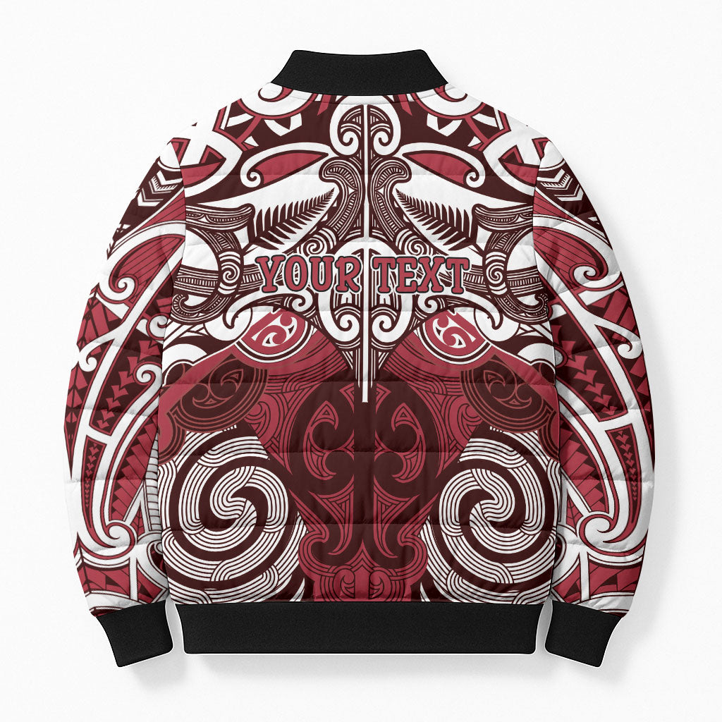Personalised Maori Te Arawa Bomber Puffer Jacket Silver Fern Kowhaiwhai Art