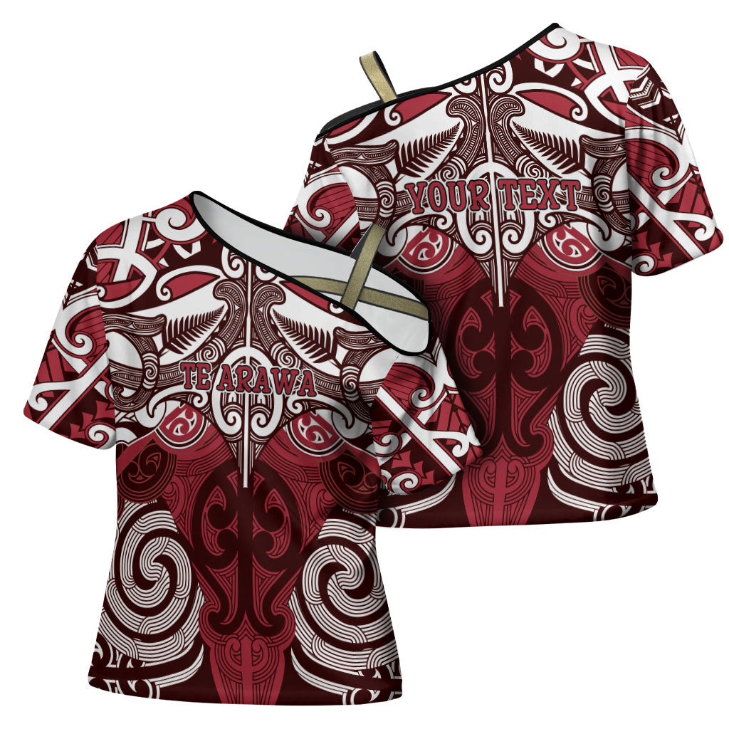Personalised Maori Te Arawa Cross Shoulder Shirt Silver Fern Kowhaiwhai Art LT01 - Polynesian Pride