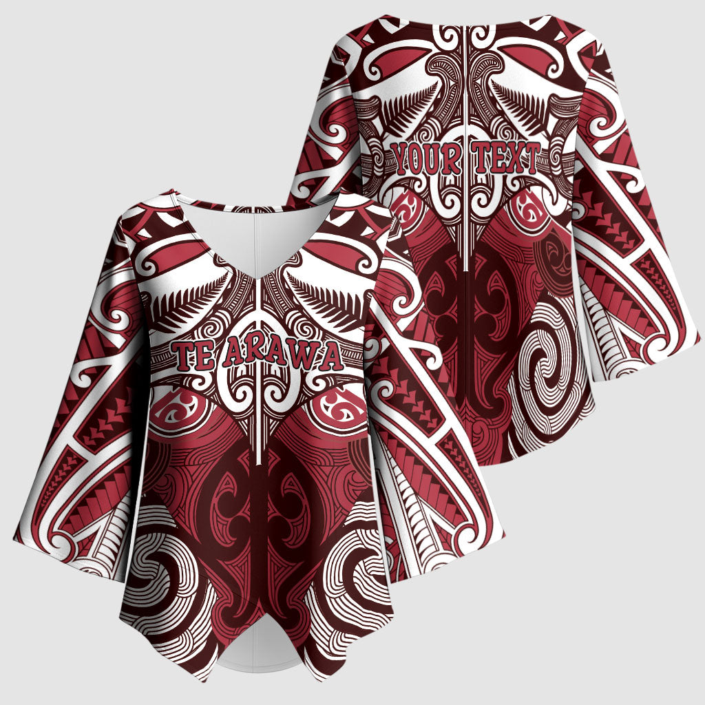 Personalised Maori Te Arawa Kimono Sleeve Blouse Silver Fern Kowhaiwhai Art