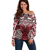 Personalised Maori Te Arawa Off Shoulder Sweater Silver Fern Kowhaiwhai Art