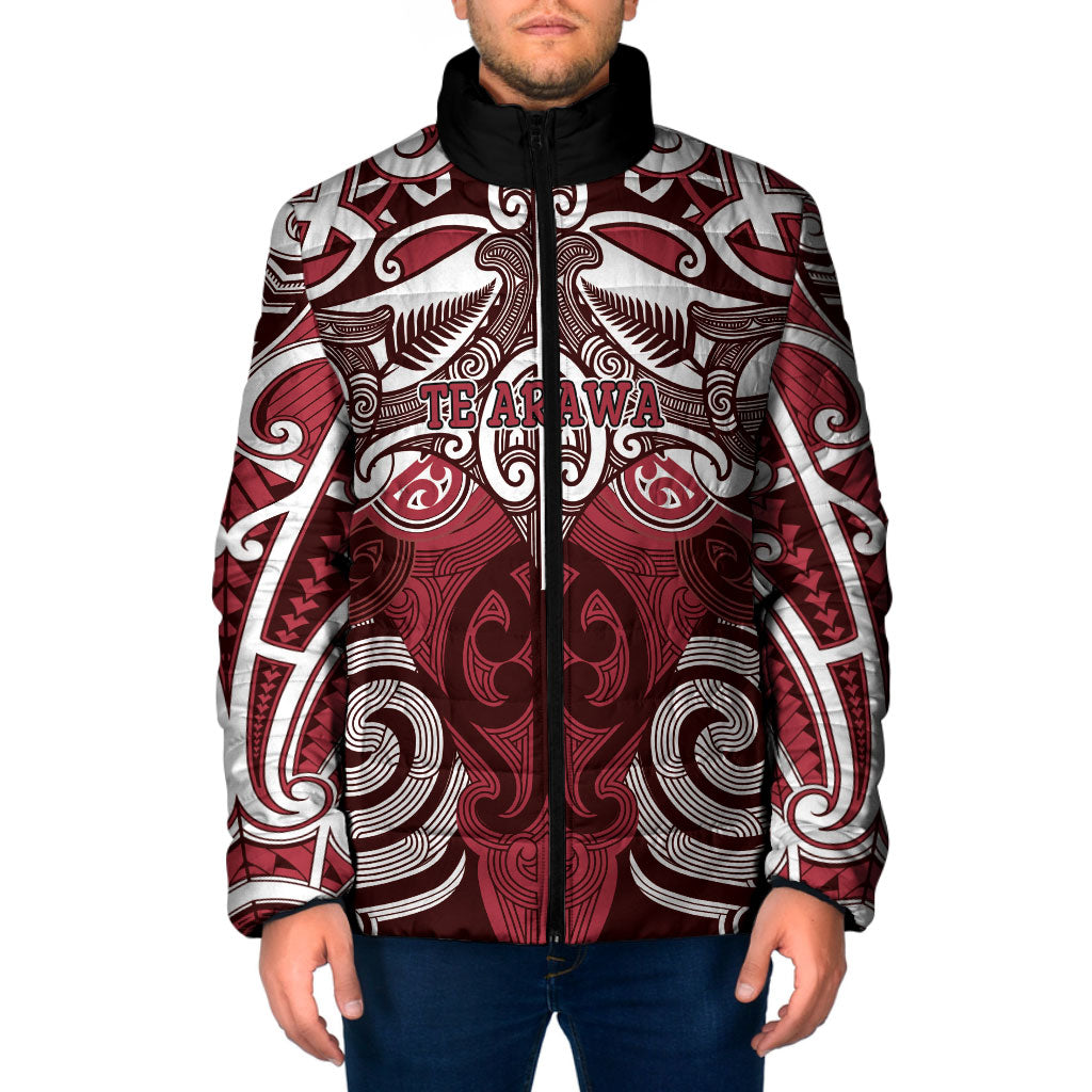 Personalised Maori Te Arawa Padded Jacket Silver Fern Kowhaiwhai Art
