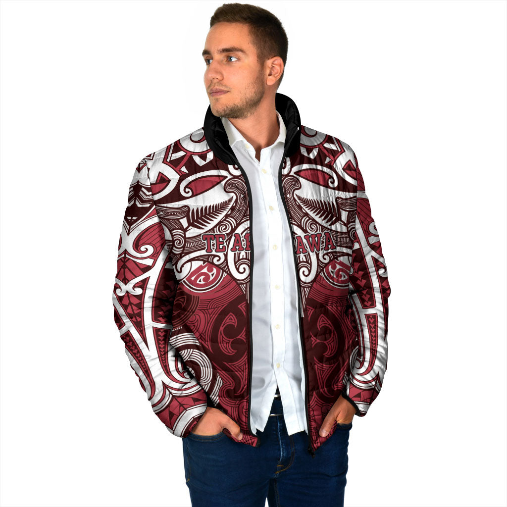 Personalised Maori Te Arawa Padded Jacket Silver Fern Kowhaiwhai Art