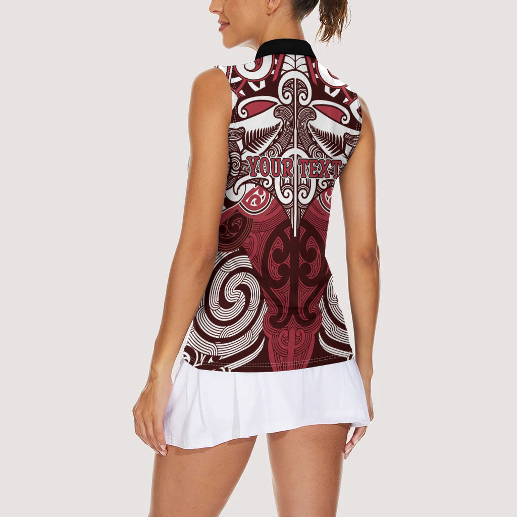 Personalised Maori Te Arawa Women Sleeveless Polo Shirt Silver Fern Kowhaiwhai Art