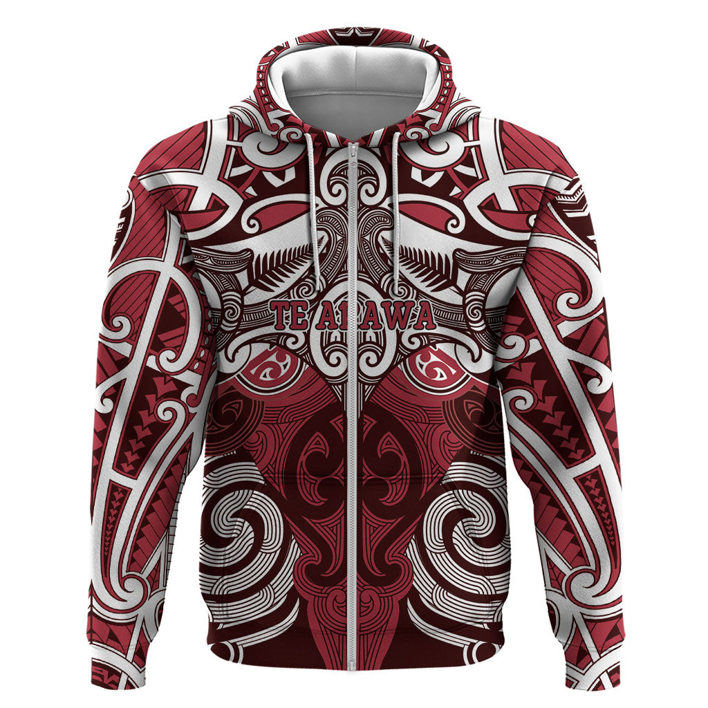 Personalised Maori Te Arawa Zip Hoodie Silver Fern Kowhaiwhai Art LT01 Zip Hoodie Red - Polynesian Pride