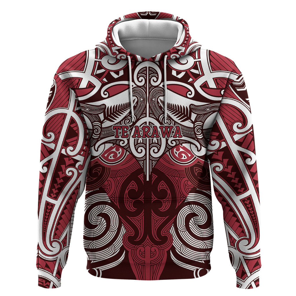 Personalised Maori Te Arawa Zip Hoodie Silver Fern Kowhaiwhai Art LT01 Pullover Hoodie Red - Polynesian Pride