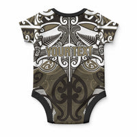 Personalised Maori Waikato Tainui Baby Onesie Silver Fern Kowhaiwhai Art