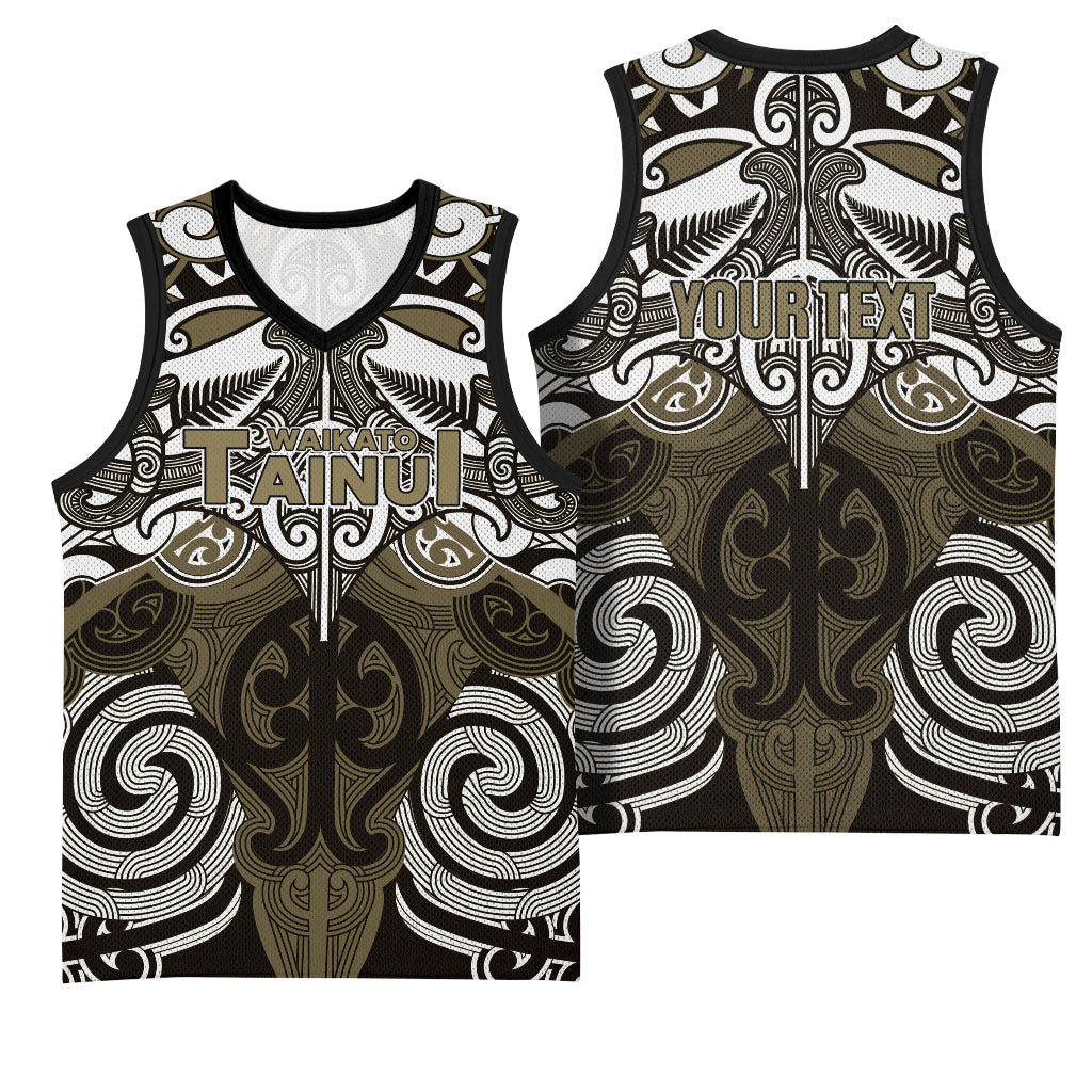 Personalised Maori Waikato Tainui Basketball Jersey Silver Fern Kowhaiwhai Art