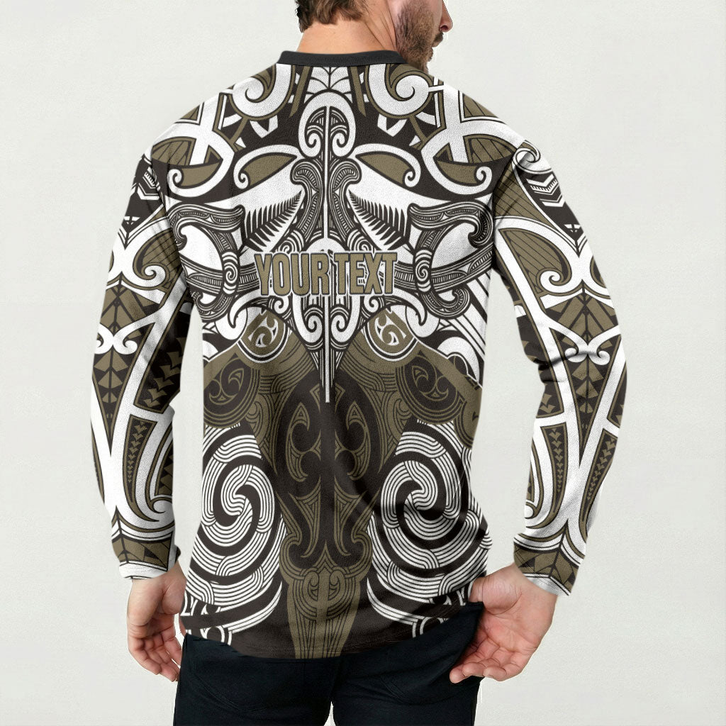 Personalised Maori Waikato Tainui Button Sweatshirt Silver Fern Kowhaiwhai Art