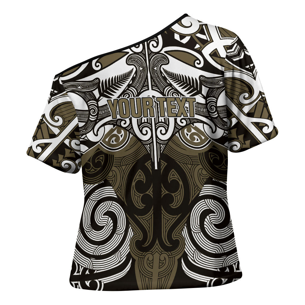Personalised Maori Waikato Tainui Cross Shoulder Shirt Silver Fern Kowhaiwhai Art