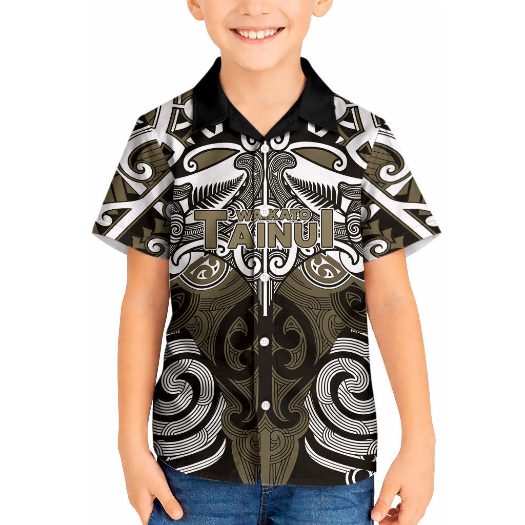 Personalised Maori Waikato Tainui Kid Hawaiian Shirt Silver Fern Kowhaiwhai Art