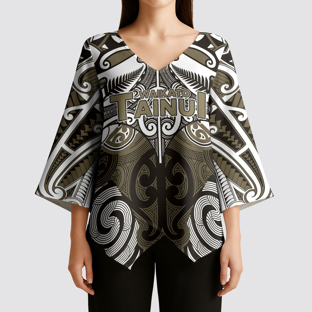 Personalised Maori Waikato Tainui Kimono Sleeve Blouse Silver Fern Kowhaiwhai Art