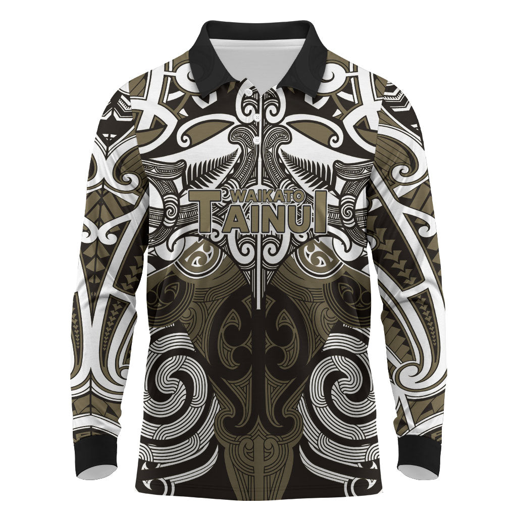 Personalised Maori Waikato Tainui Long Sleeve Polo Shirt Silver Fern Kowhaiwhai Art