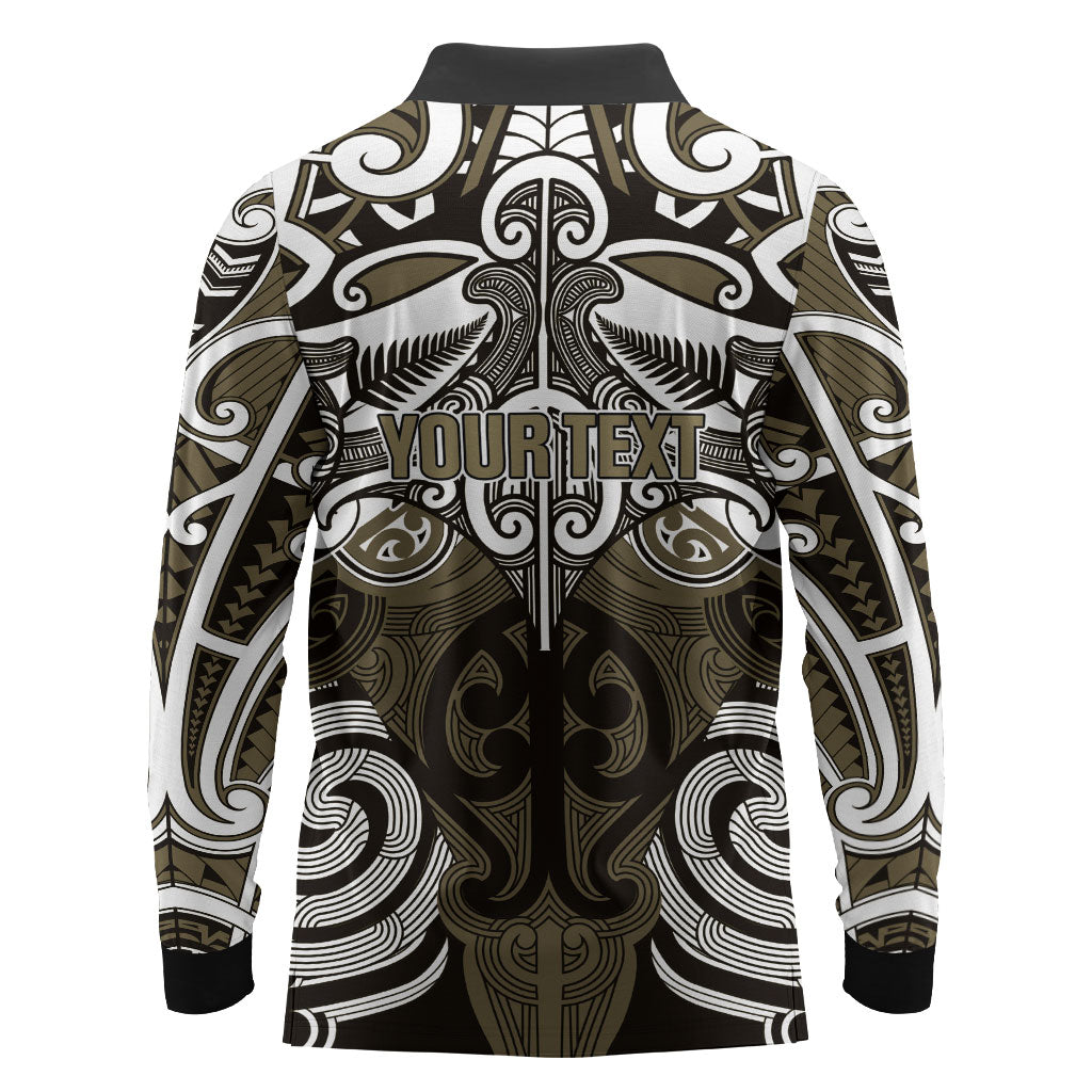 Personalised Maori Waikato Tainui Long Sleeve Polo Shirt Silver Fern Kowhaiwhai Art