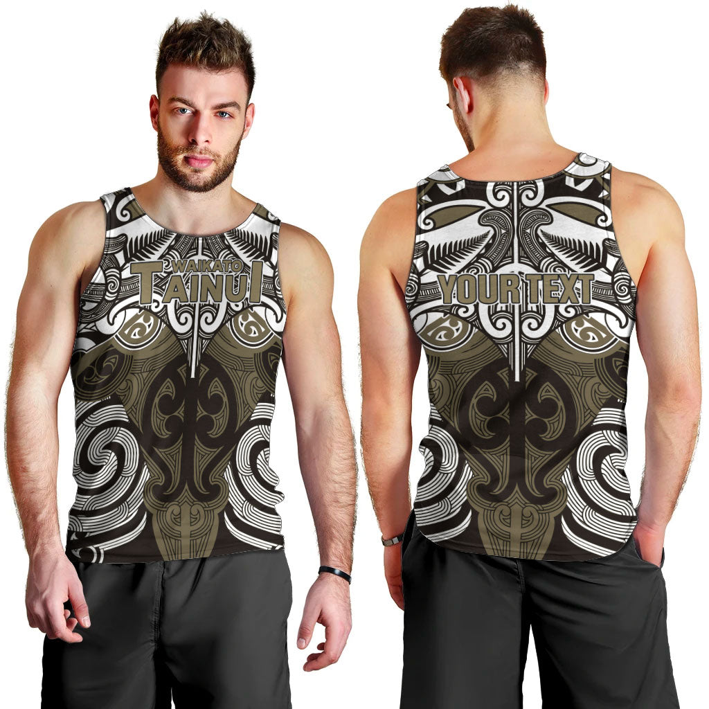 Personalised Maori Waikato Tainui Men Tank Top Silver Fern Kowhaiwhai Art