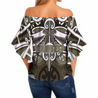 Personalised Maori Waikato Tainui Off Shoulder Wrap Waist Top Silver Fern Kowhaiwhai Art