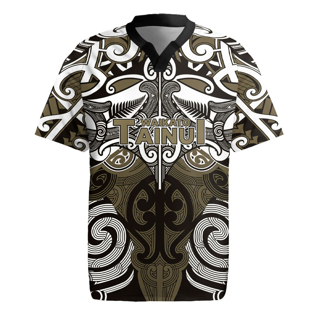 Personalised Maori Waikato Tainui Rugby Jersey Silver Fern Kowhaiwhai Art
