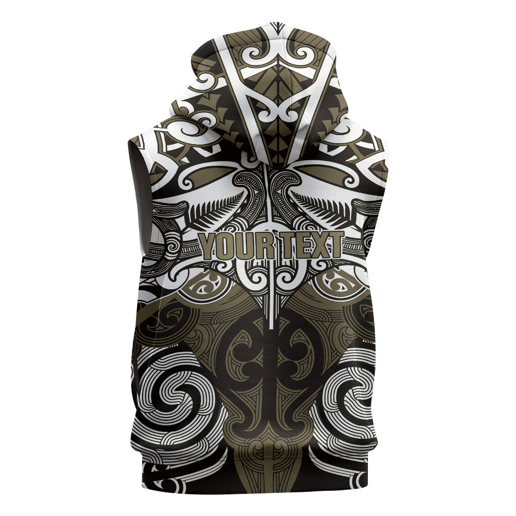 Personalised Maori Waikato Tainui Sleeveless Zip Hoodie Silver Fern Kowhaiwhai Art
